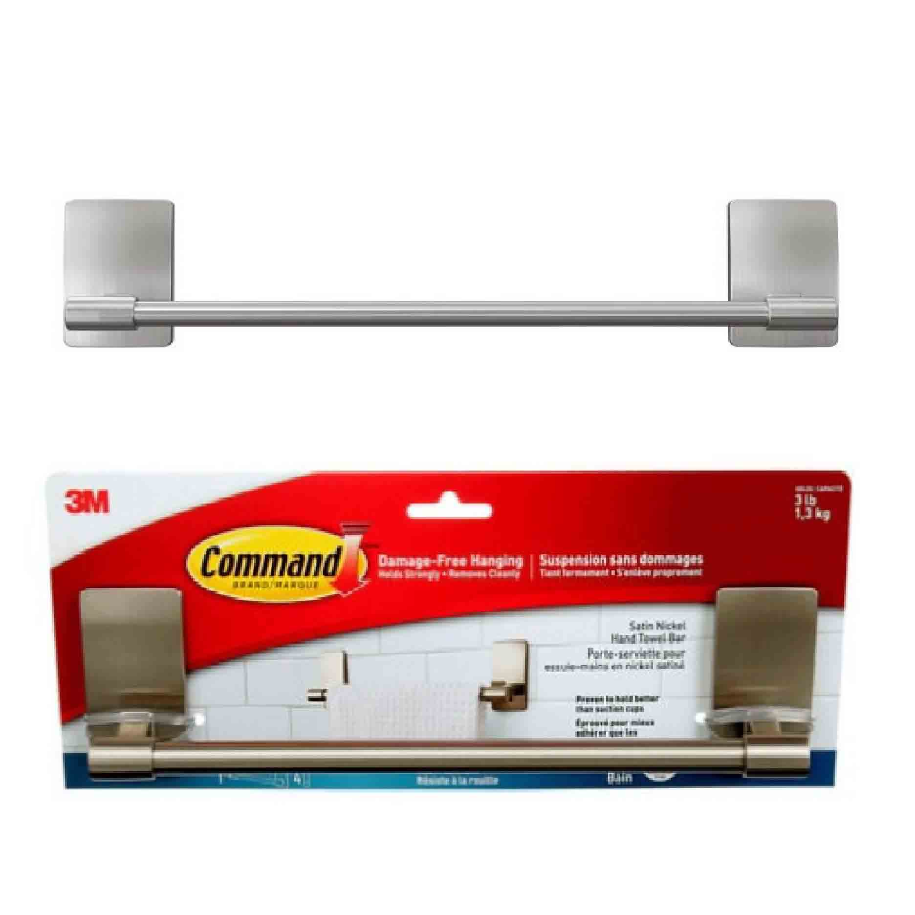3M Command Bath Hand Towel Bar Satin Nickel 3LBS 1.4KG