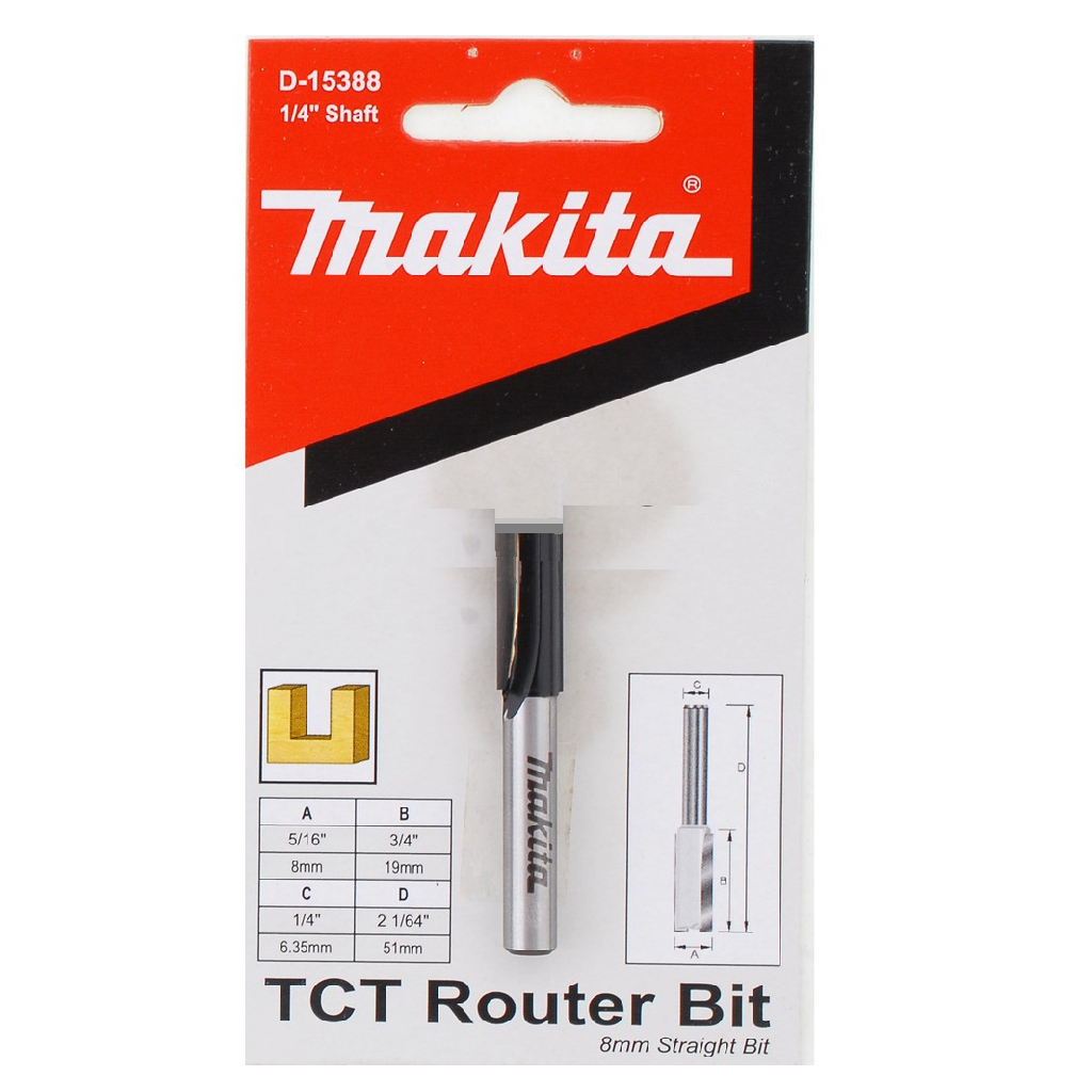 Makita D-15388 TCT TWO FLUTE STRAIGHT Cutter 1/4" Router Bit