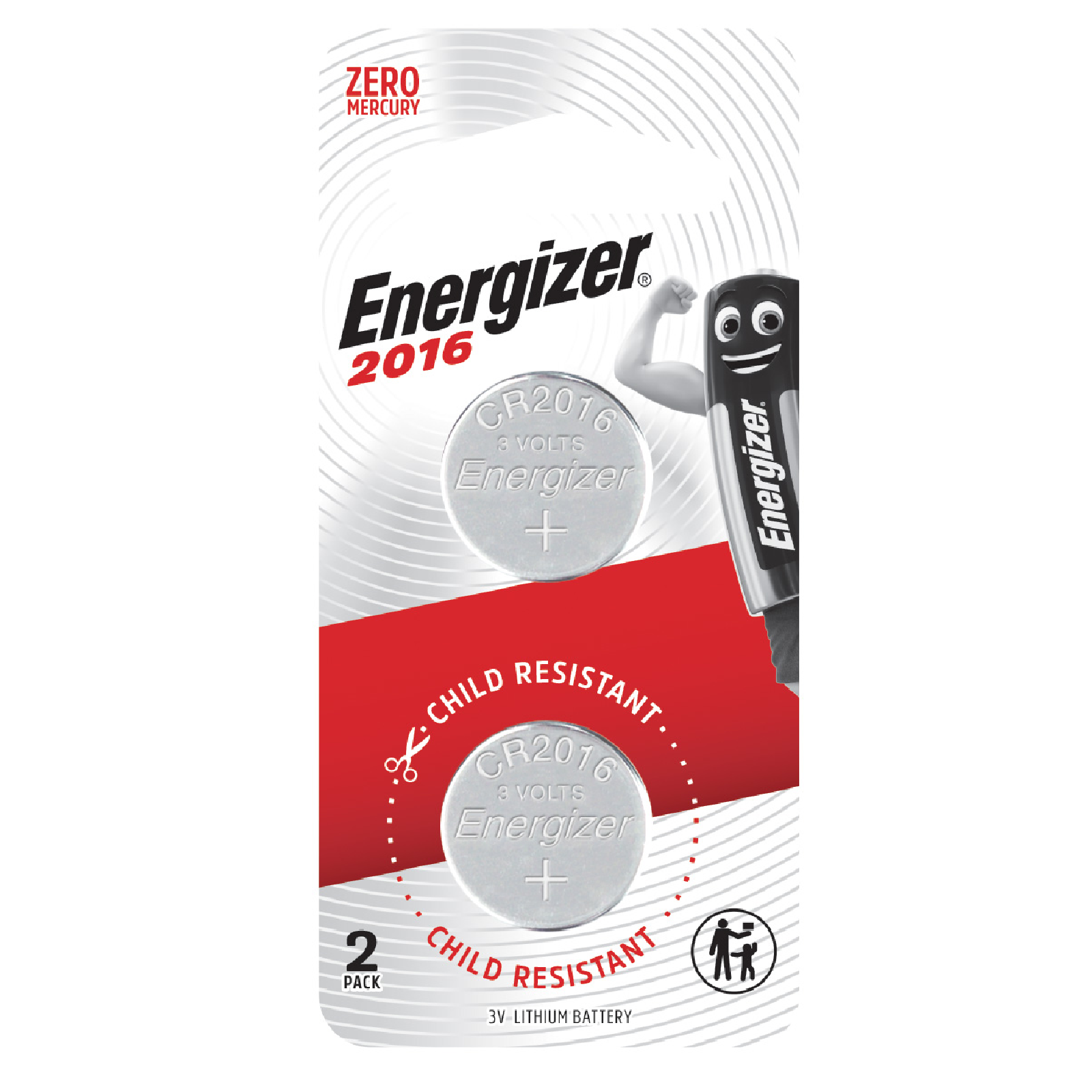 Energizer 3V Lithium Coin Battery CR2016 2PC Card