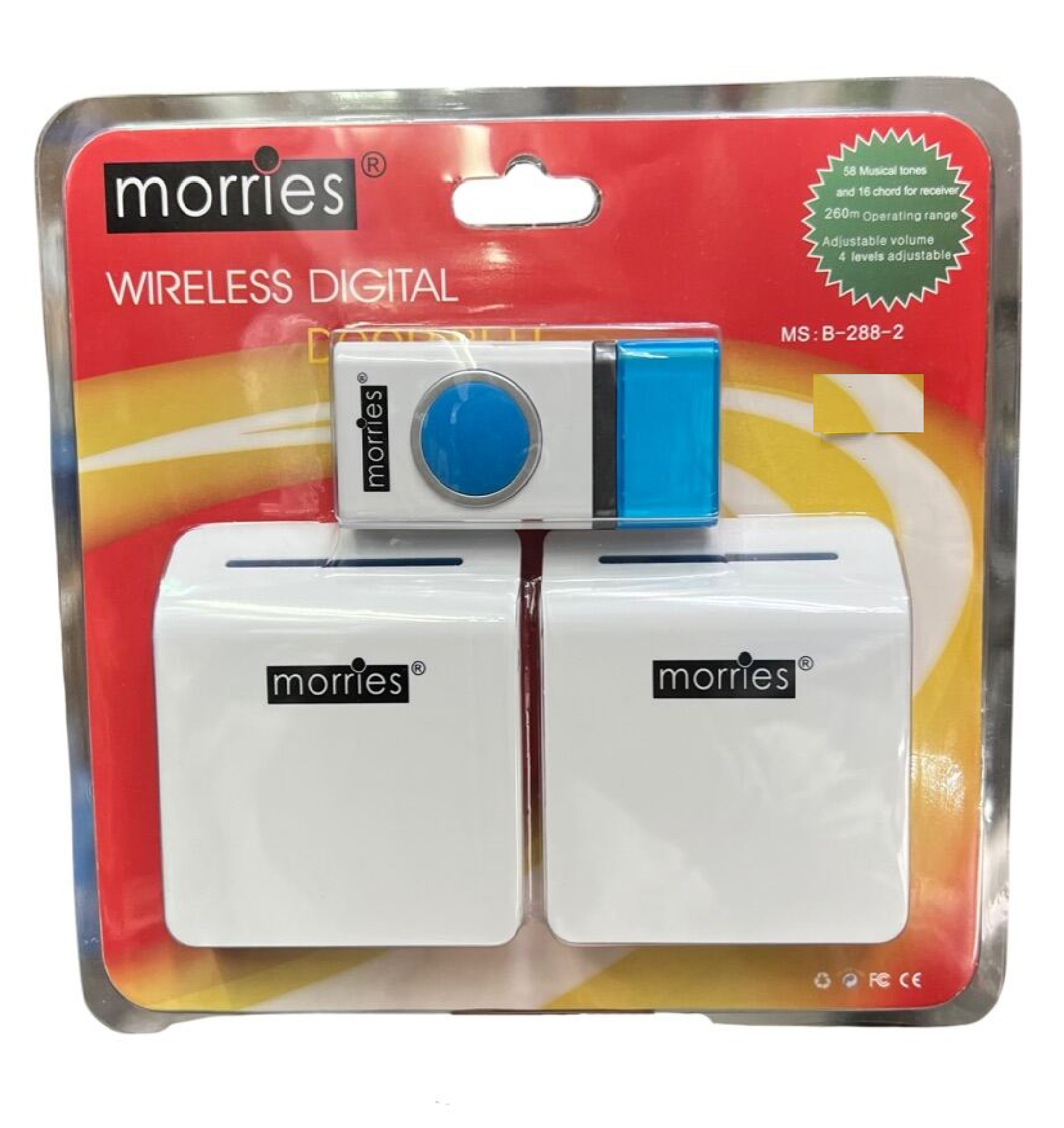 Morries MS-B288-2 Wireless DOUBLE Doorbell (DIRECT 3 PIN PLUG)