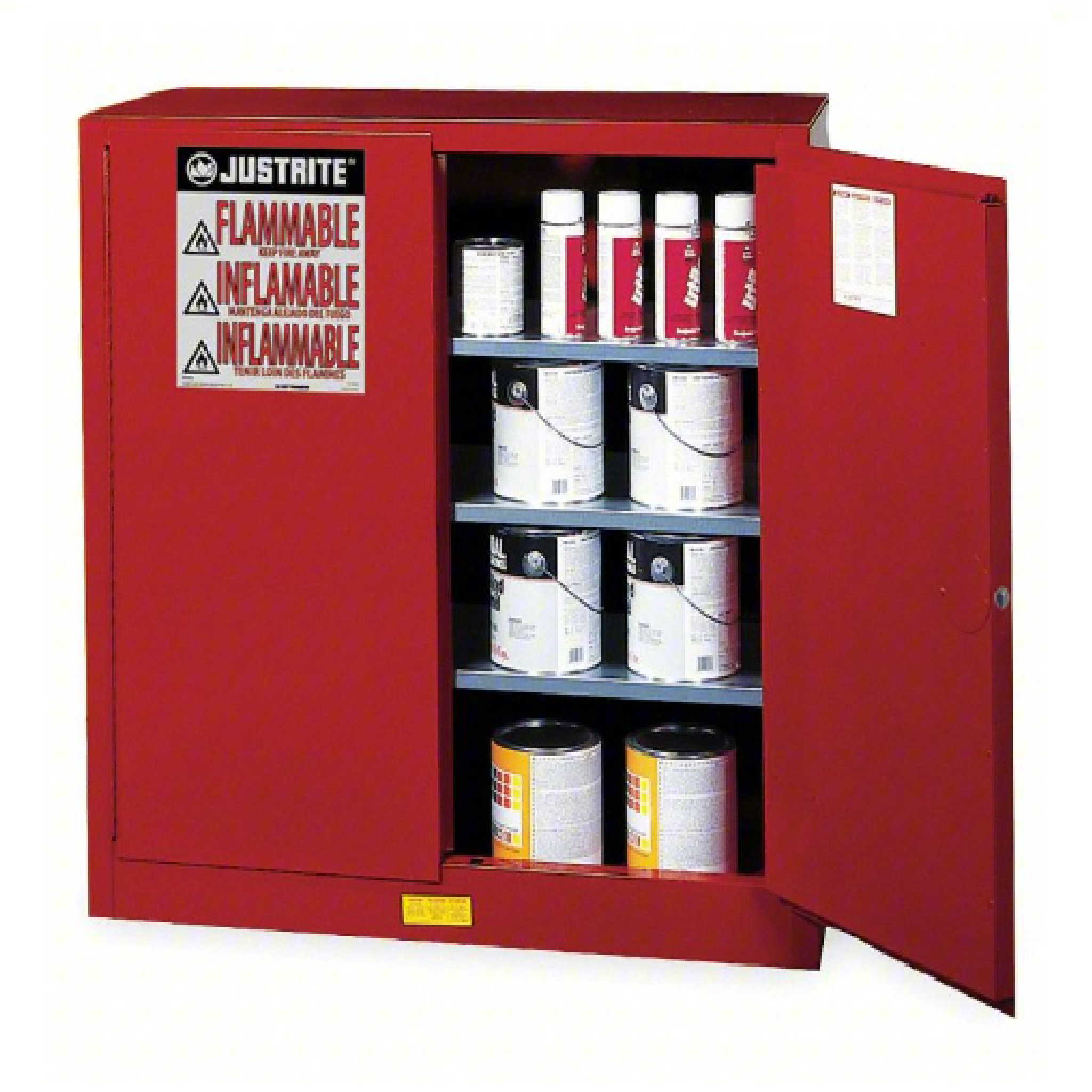 JUSTRITE 893011, Sure-Grip, Combustibles Safety Cabinet For Paint & Ink, 40 GAL, 3 Shelves, 2 Doors
