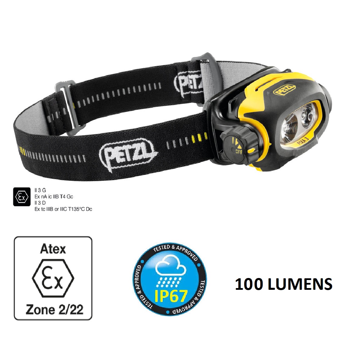 Petzl PIXA 3 LED 100 LUMENS ATEX Hazardous Environment Head Lamp 2 X AA Batteries Included